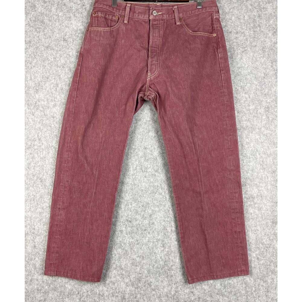 Levis 501 Jeans Mens 34x27 Pink Red Cotton Straight Denim Mid Rise READ